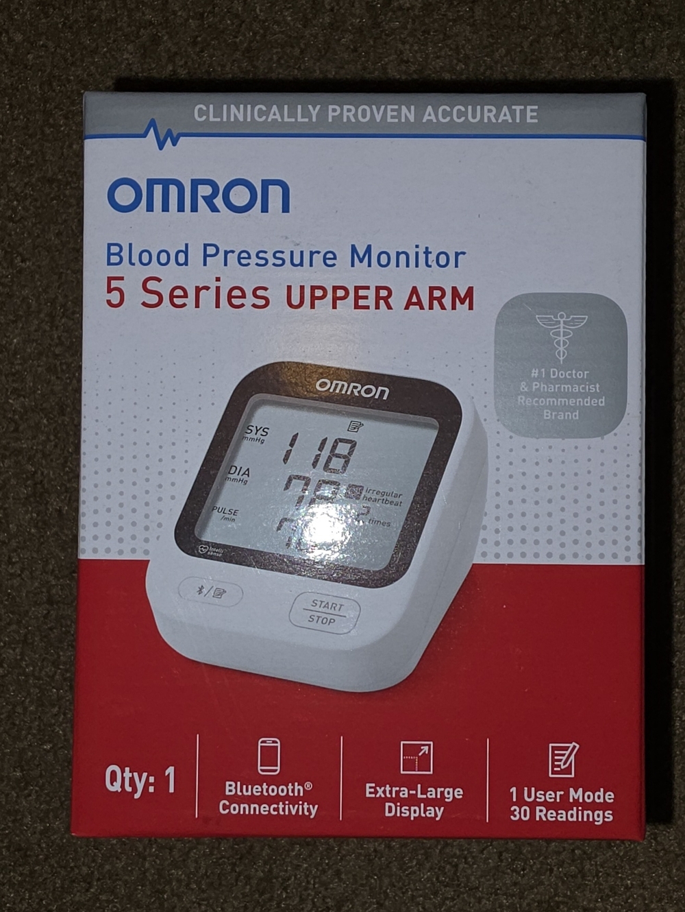 OMRON Blood Pressure Monitor 5 Series Upper Arm - White & Red Box